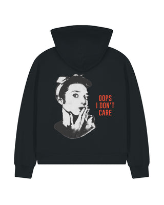 Cropped Hoodie à Zip "Oops I Don't Care"