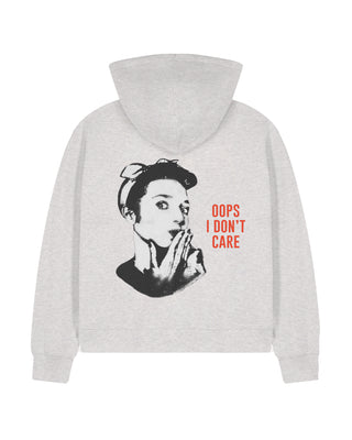 Cropped Hoodie à Zip "Oops I Don't Care"