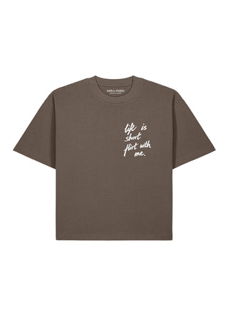 T-shirt Boxy Brodé "Life Is Short"