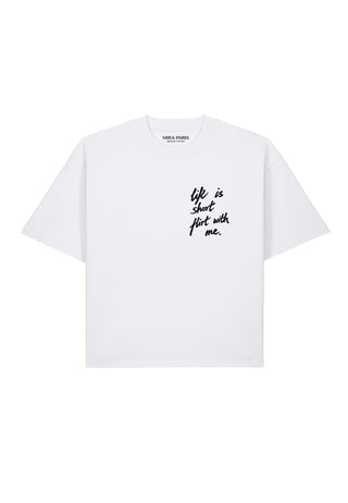 T-shirt Boxy Brodé "Life Is Short"