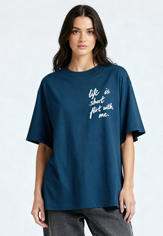 T-shirt Boxy Brodé "Life is Short"