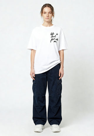 T-shirt Boxy Brodé "Life is Short"