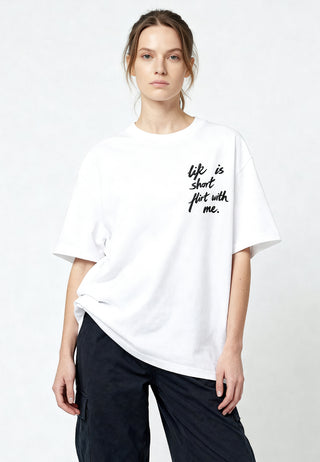T-shirt Boxy Brodé "Life is Short"