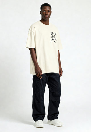 T-shirt Boxy Brodé "Life is Short"