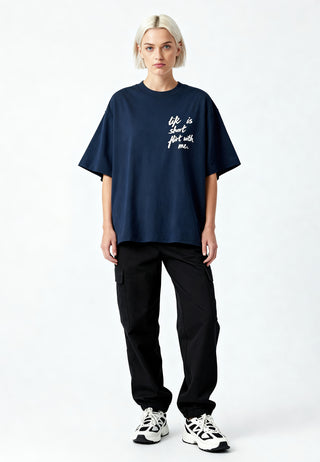 T-shirt Boxy Brodé "Life is Short"