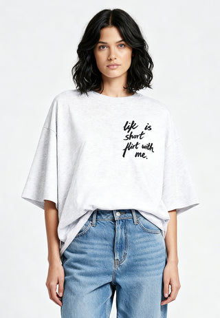 T-shirt Boxy Brodé "Life is Short"