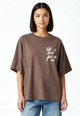T-shirt Boxy Brodé "Life is Short"