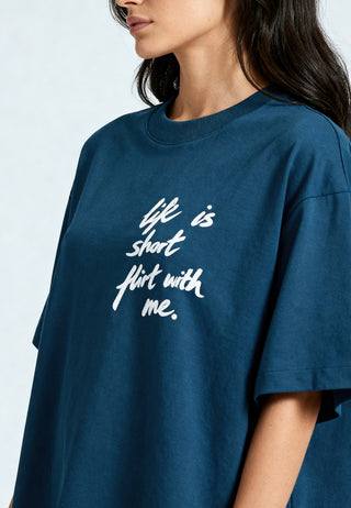 T-shirt Boxy Brodé "Life is Short"