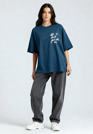 T-shirt Boxy Brodé "Life is Short"