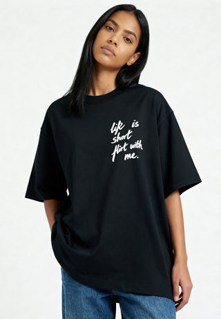 T-shirt Boxy Brodé "Life is Short"