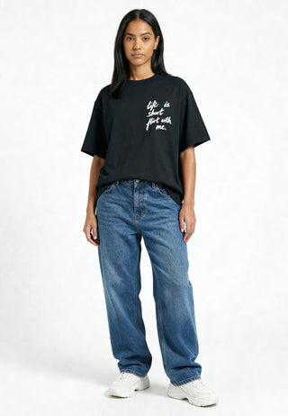 T-shirt Boxy Brodé "Life is Short"