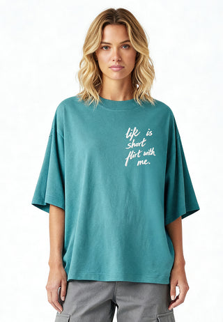 T-shirt Boxy Brodé "Life is Short"