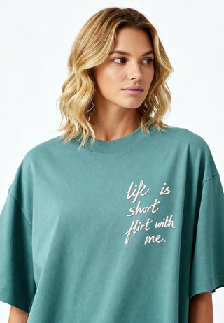 T-shirt Boxy Brodé "Life is Short"