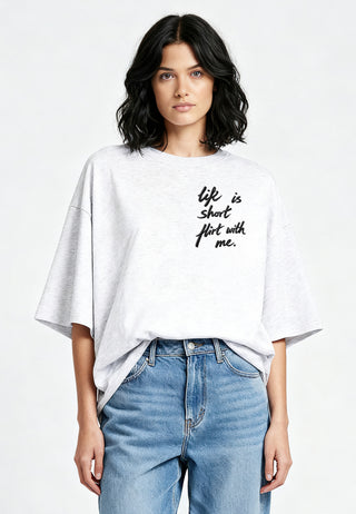 T-shirt Boxy Brodé "Life is Short"