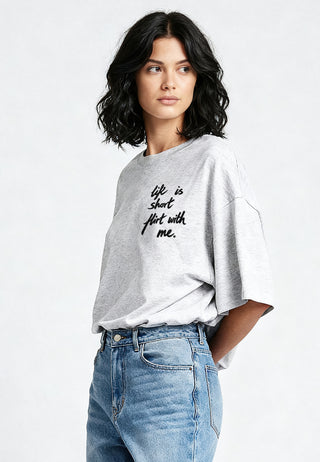 T-shirt Boxy Brodé "Life is Short"
