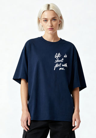 T-shirt Boxy Brodé "Life is Short"