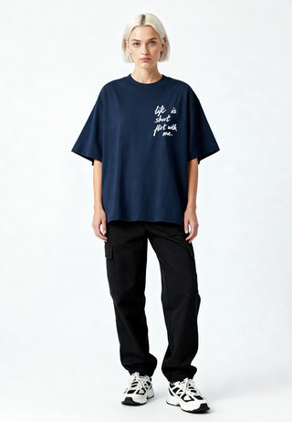 T-shirt Boxy Brodé "Life is Short"