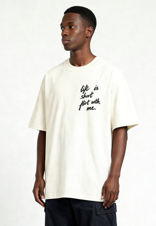 T-shirt Boxy Brodé "Life is Short"