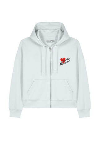 Hoodie Boxy à Zip Brodé "Coeur Pins"