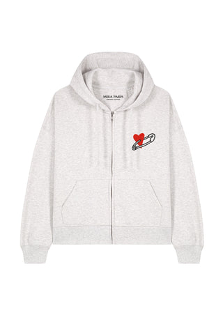 Hoodie Boxy à Zip Brodé "Coeur Pins"