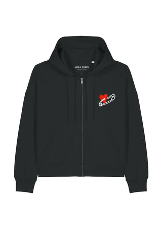 Hoodie Boxy à Zip Brodé "Coeur Pins"