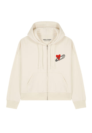 Hoodie Boxy à Zip Brodé "Coeur Pins"