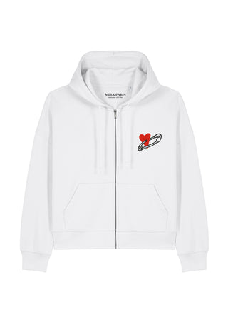 Hoodie Boxy à Zip Brodé "Coeur Pins"