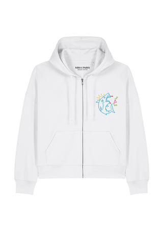 Hoodie Boxy à Zip Brodé "Shark"
