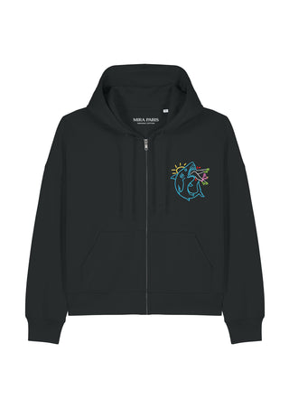 Hoodie Boxy à Zip Brodé "Shark"