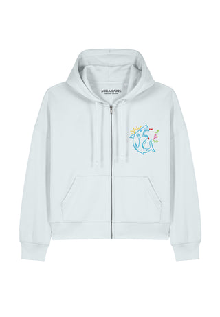 Hoodie Boxy à Zip Brodé "Shark"