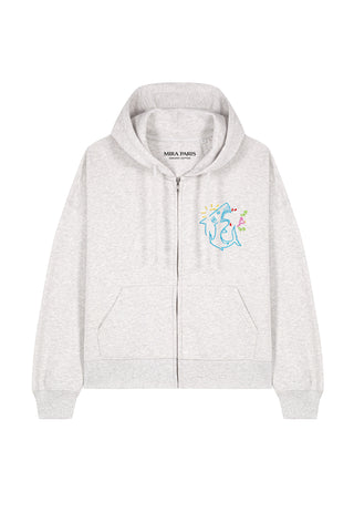 Hoodie Boxy à Zip Brodé "Shark"