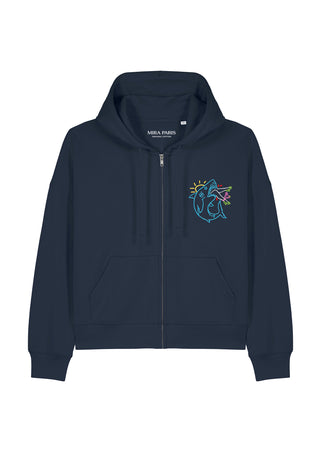 Hoodie Boxy à Zip Brodé "Shark"